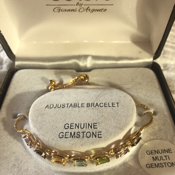 New Gold Plated Multi Gemstone Adjustable Bracelet - Picture 5 of 5